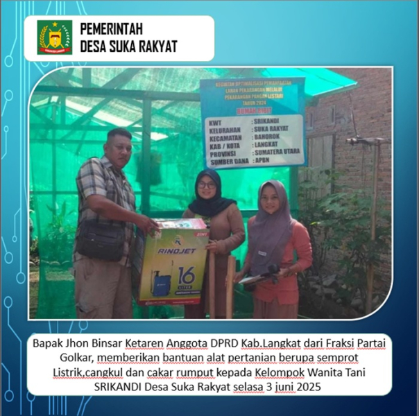 Bapak Jhon Binsar Ketaren Anggota DPRD Kab.Langkat serahkan bantuan alat pertanian