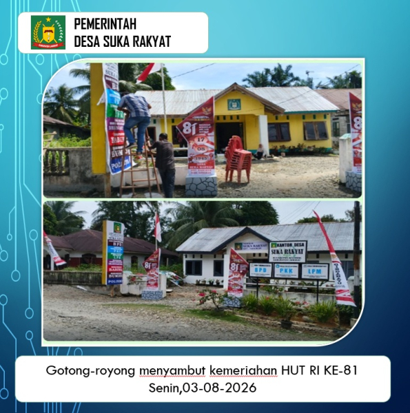 Gotong-royong dikantor Desa Suka rakyat menyambut perayaan HUT RI ke-81