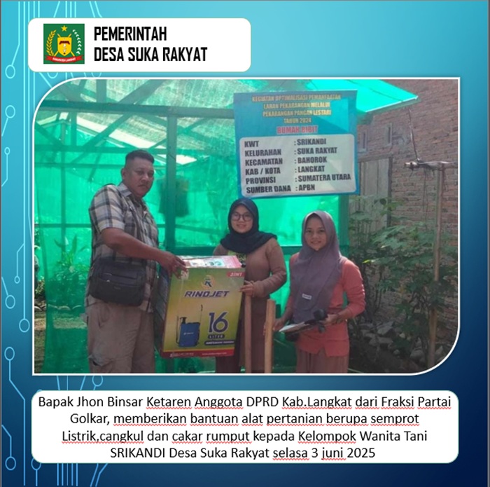 Bapak Jhon Binsar Ketaren Anggota DPRD Kab.Langkat serahkan bantuan alat pertanian